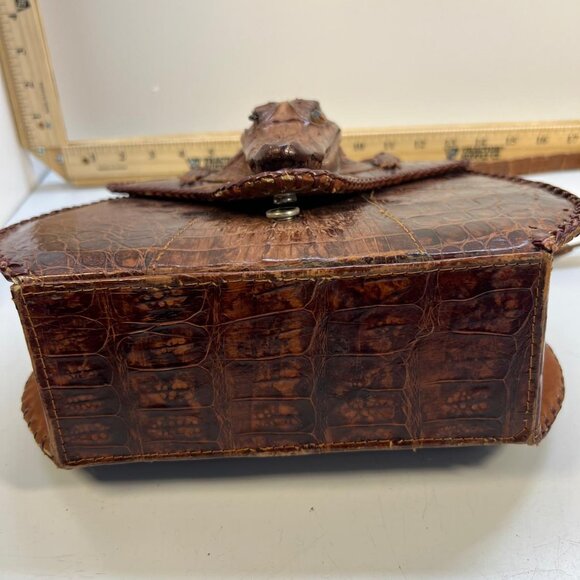 Women's Vintage Alligator Leather Purse 3D Head Western Shoulder Bag Brown - Picture 5 of 5